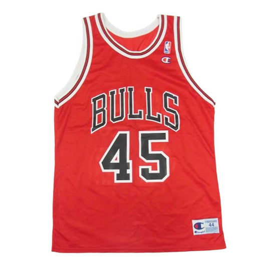 Champion チャンピオン 90s USA製 NBA CHICAGO BULLS MICHAEL JORDAN シカゴ ブルズ マイケル ジョーダン ゲーム シャツ レッド系 44【中古】