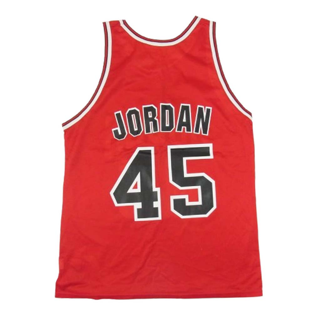 Champion チャンピオン 90s USA製 NBA CHICAGO BULLS MICHAEL JORDAN シカゴ ブルズ マイケル ジョーダン ゲーム シャツ レッド系 44【中古】