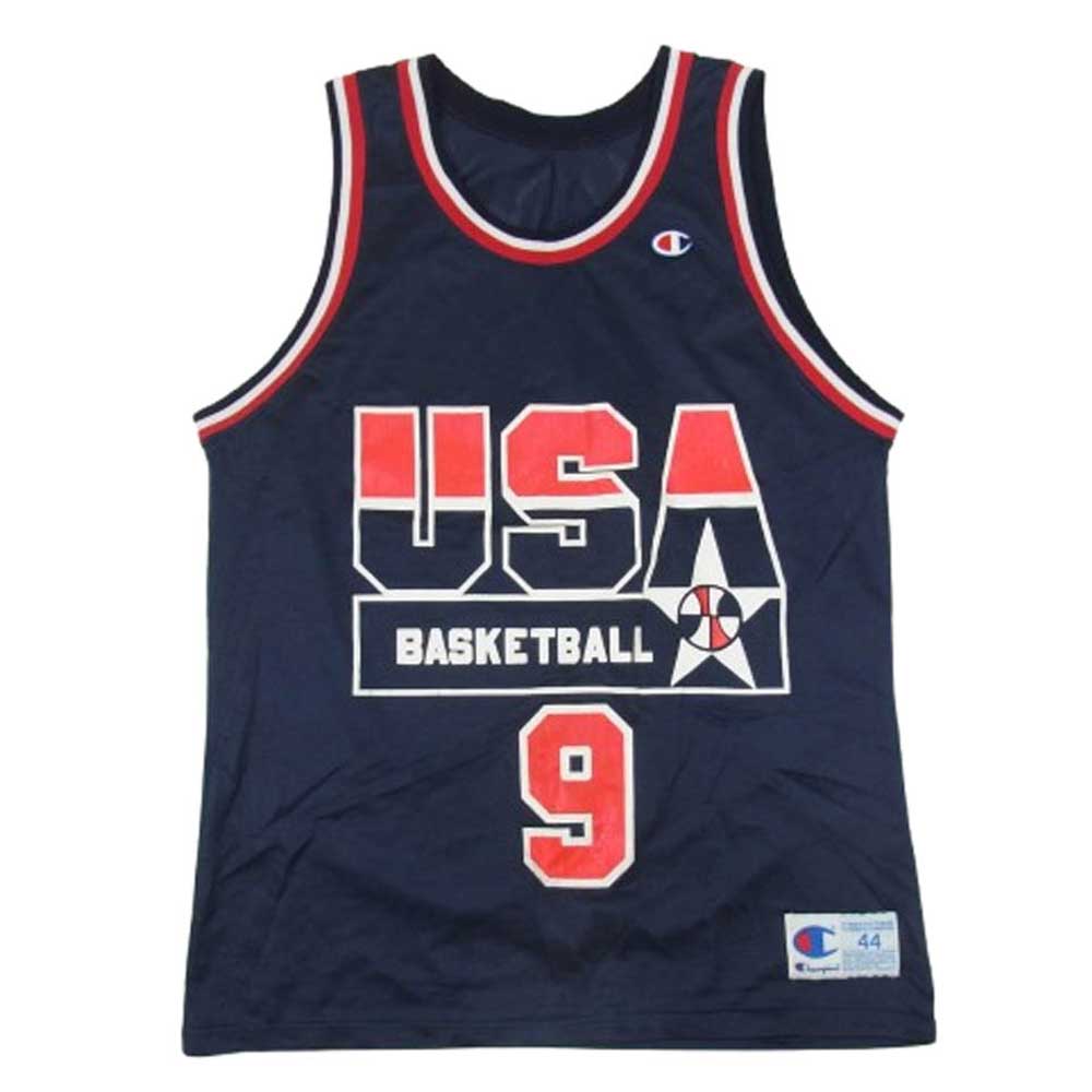 Champion チャンピオン 90s USA製 アメリカ代表 ドリームチーム ゲーム シャツ ネイビー系 44【中古】