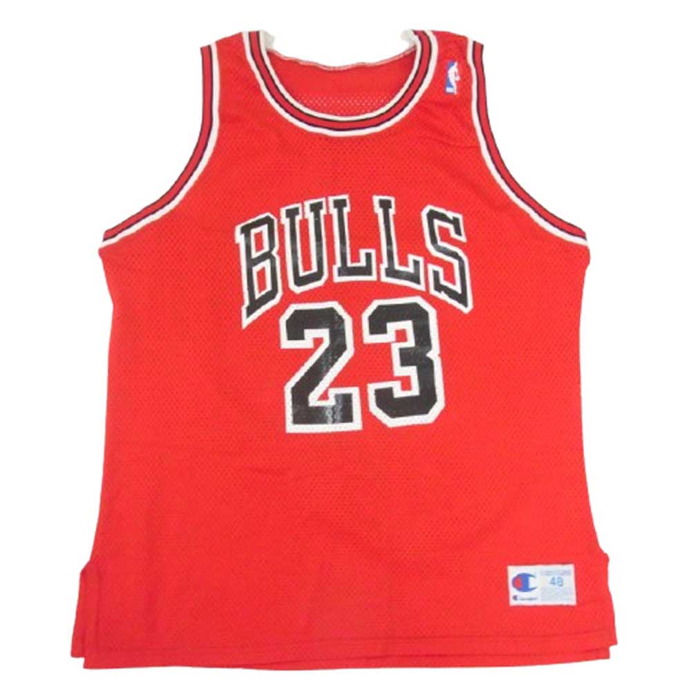 Champion チャンピオン 90s USA製 NBA CHICAGO BULLS MICHAEL JORDAN シカゴ ブルズ マイケル ジョーダン ゲーム シャツ レッド系 48【中古】