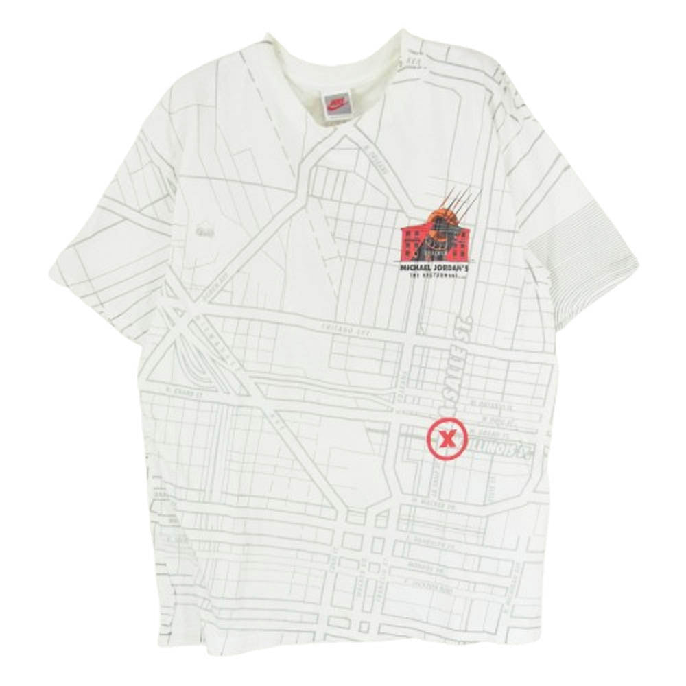 NIKE ナイキ ヴィンテージ 90s USA製 銀タグ jordan restaurant ジョーダン 総柄 Tシャツ ホワイト系 M【中古】