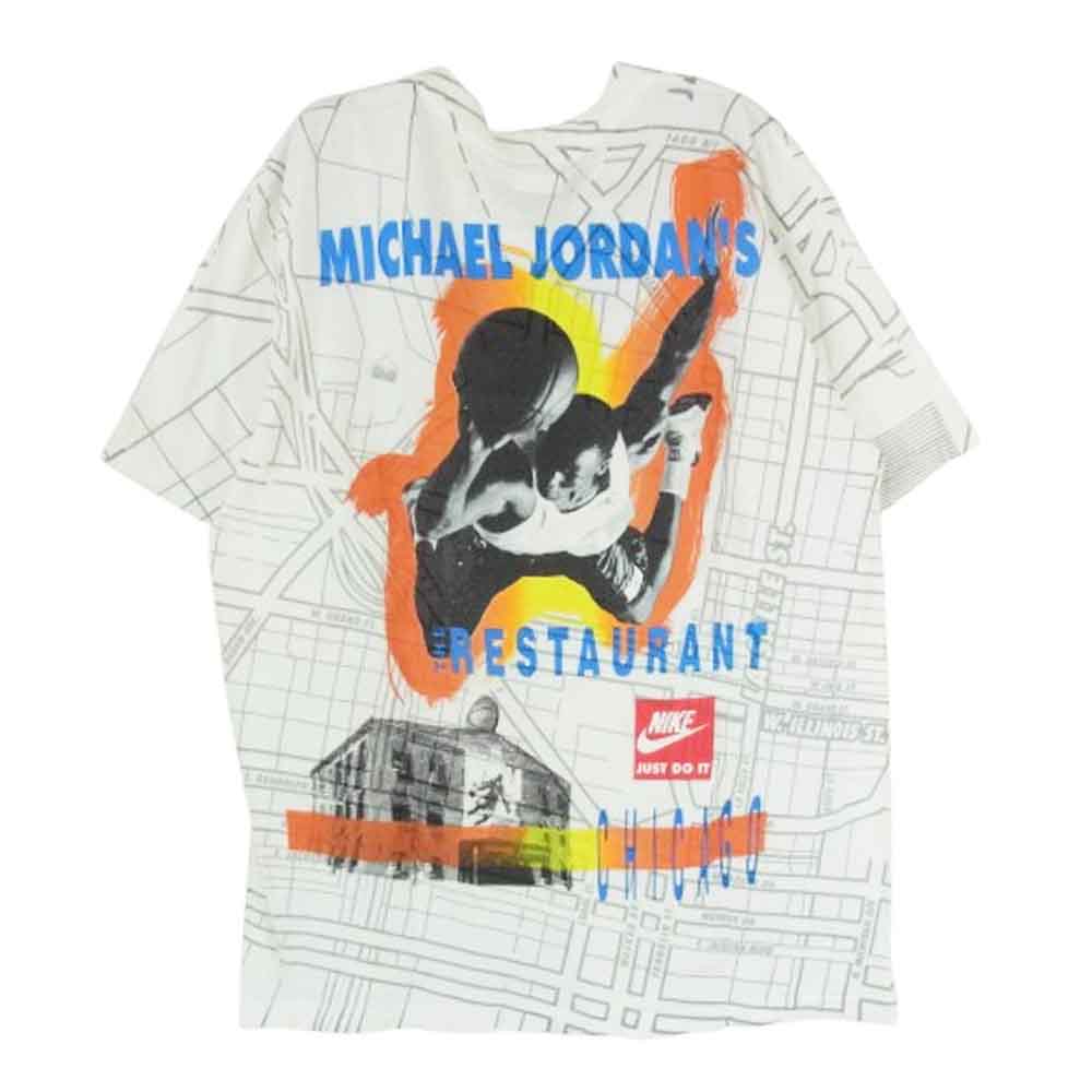 NIKE ナイキ ヴィンテージ 90s USA製 銀タグ jordan restaurant ジョーダン 総柄 Tシャツ ホワイト系 M【中古】