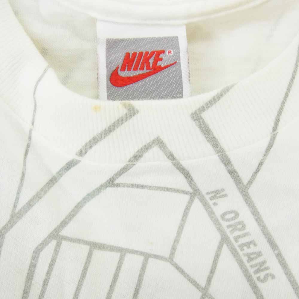 NIKE ナイキ ヴィンテージ 90s USA製 銀タグ jordan restaurant ジョーダン 総柄 Tシャツ ホワイト系 M【中古】
