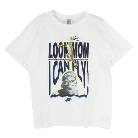 NIKE ナイキ ヴィンテージ 90s USA製 銀タグ Look Mom I Can Fly Spike Lee スパイクリー プリント Tシャツ ホワイト系 L【中古】