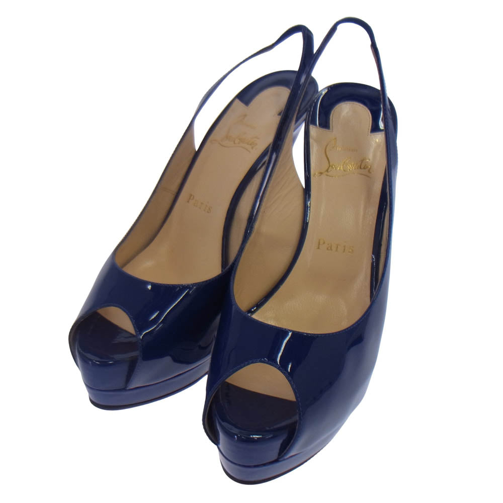 Christian Louboutin クリスチャンルブタン オープントゥ ハイヒール サンダル パンプス ブルー系 レッド系 38【中古】
