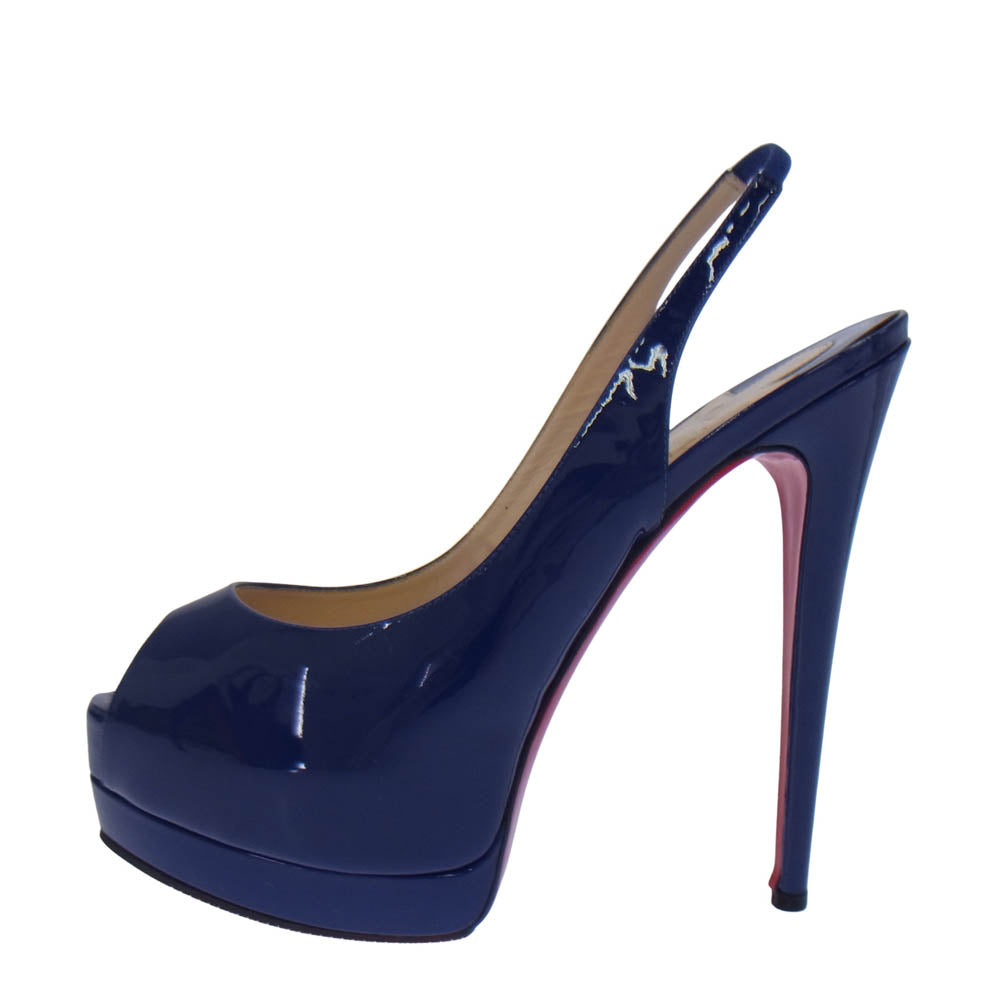 Christian Louboutin クリスチャンルブタン オープントゥ ハイヒール サンダル パンプス ブルー系 レッド系 38【中古】