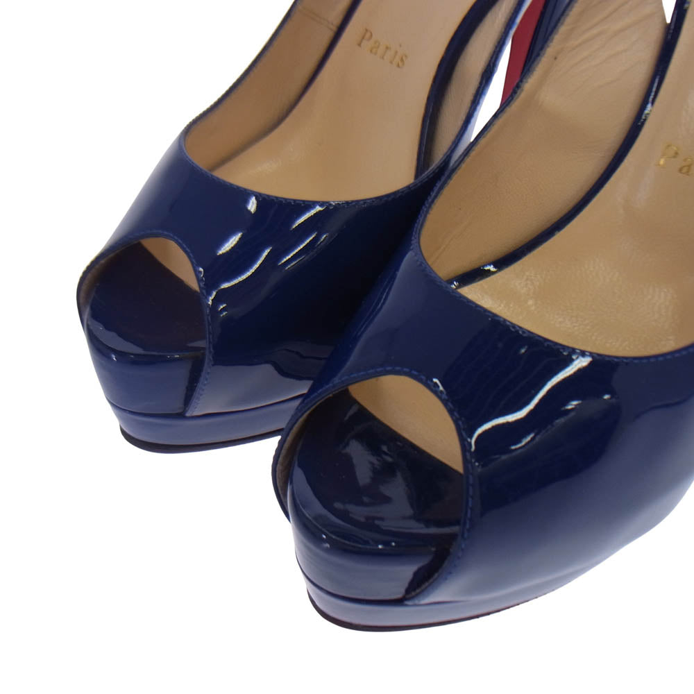 Christian Louboutin クリスチャンルブタン オープントゥ ハイヒール サンダル パンプス ブルー系 レッド系 38【中古】
