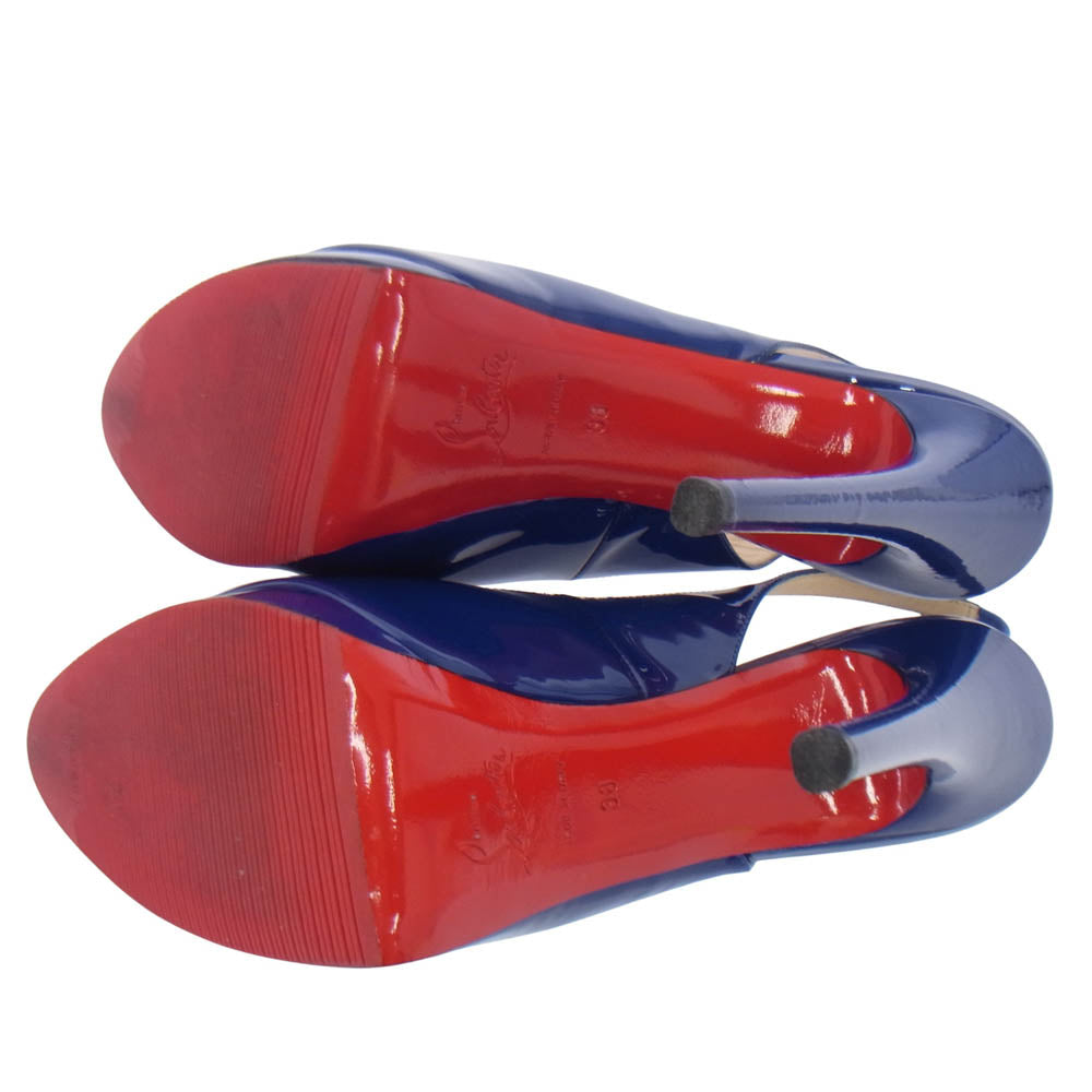Christian Louboutin クリスチャンルブタン オープントゥ ハイヒール サンダル パンプス ブルー系 レッド系 38【中古】