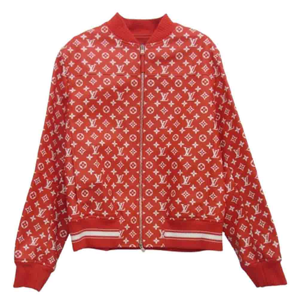 Supreme シュプリーム 17AW HDL90ED0S × LOUIS VUITTON ルイヴィトン LV Leather Baseball Jacket モノグラム レザー ベースボール ジャケット ブルゾン レッド系 52【中古】