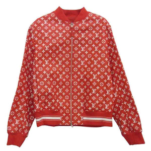 Supreme シュプリーム 17AW HDL90ED0S × LOUIS VUITTON ルイヴィトン LV Leather Baseball Jacket モノグラム レザー ベースボール ジャケット ブルゾン レッド系 52【中古】