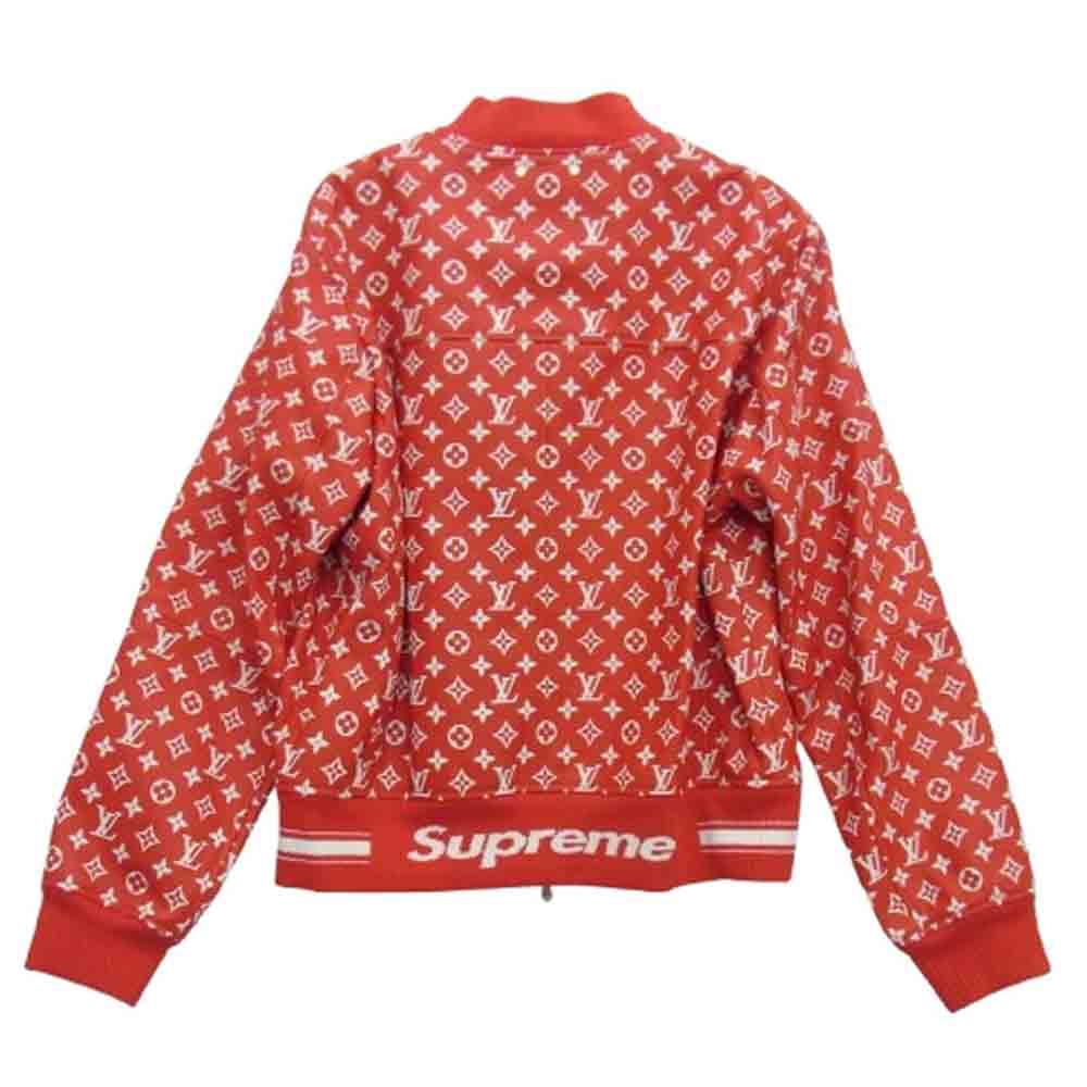 Supreme シュプリーム 17AW HDL90ED0S × LOUIS VUITTON ルイヴィトン LV Leather Baseball Jacket モノグラム レザー ベースボール ジャケット ブルゾン レッド系 52【中古】