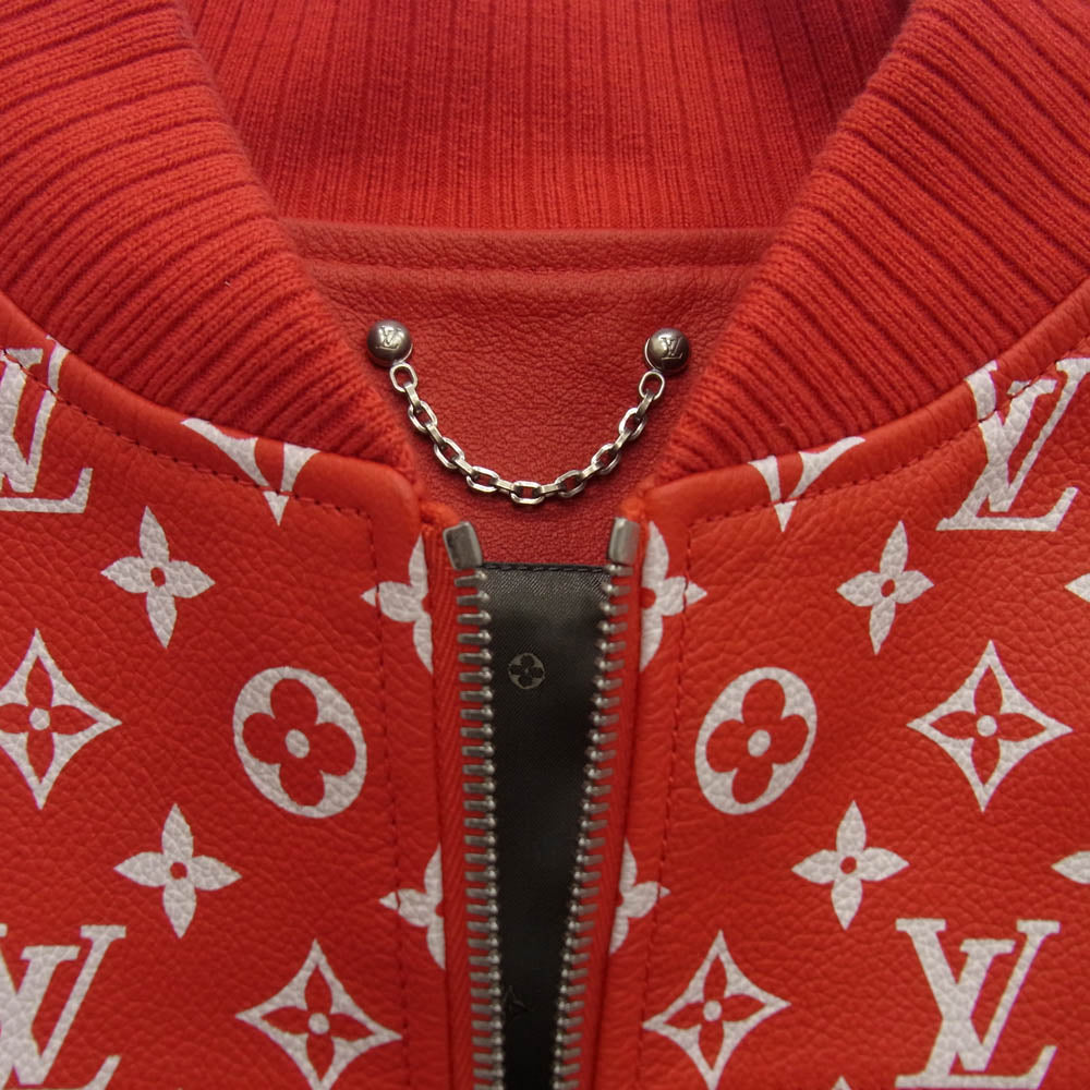 Supreme シュプリーム 17AW HDL90ED0S × LOUIS VUITTON ルイヴィトン LV Leather Baseball Jacket モノグラム レザー ベースボール ジャケット ブルゾン レッド系 52【中古】