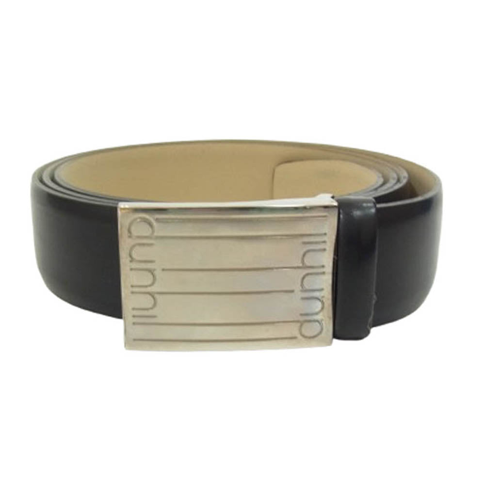 Dunhill ダンヒル シルバー スクエア ロゴバックル レザー ベルト ブラック系【中古】