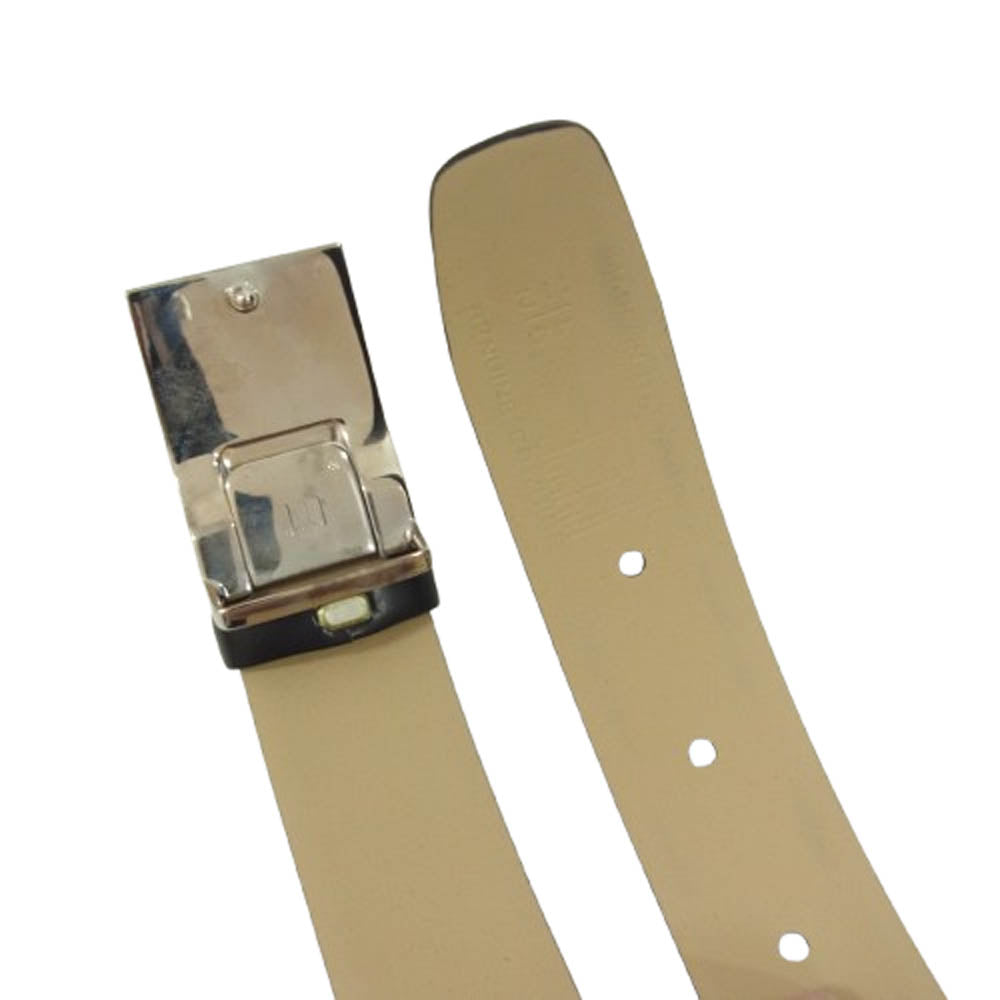 Dunhill ダンヒル シルバー スクエア ロゴバックル レザー ベルト ブラック系【中古】