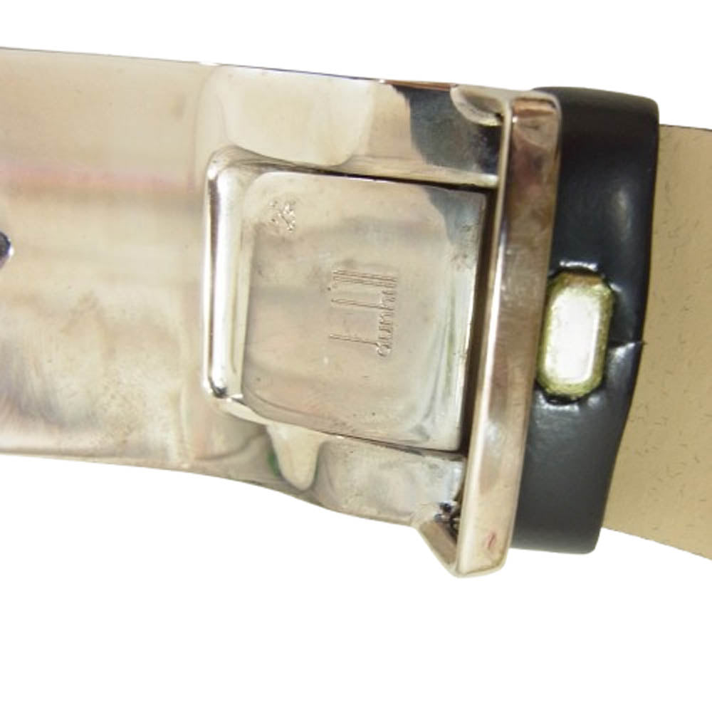 Dunhill ダンヒル シルバー スクエア ロゴバックル レザー ベルト ブラック系【中古】