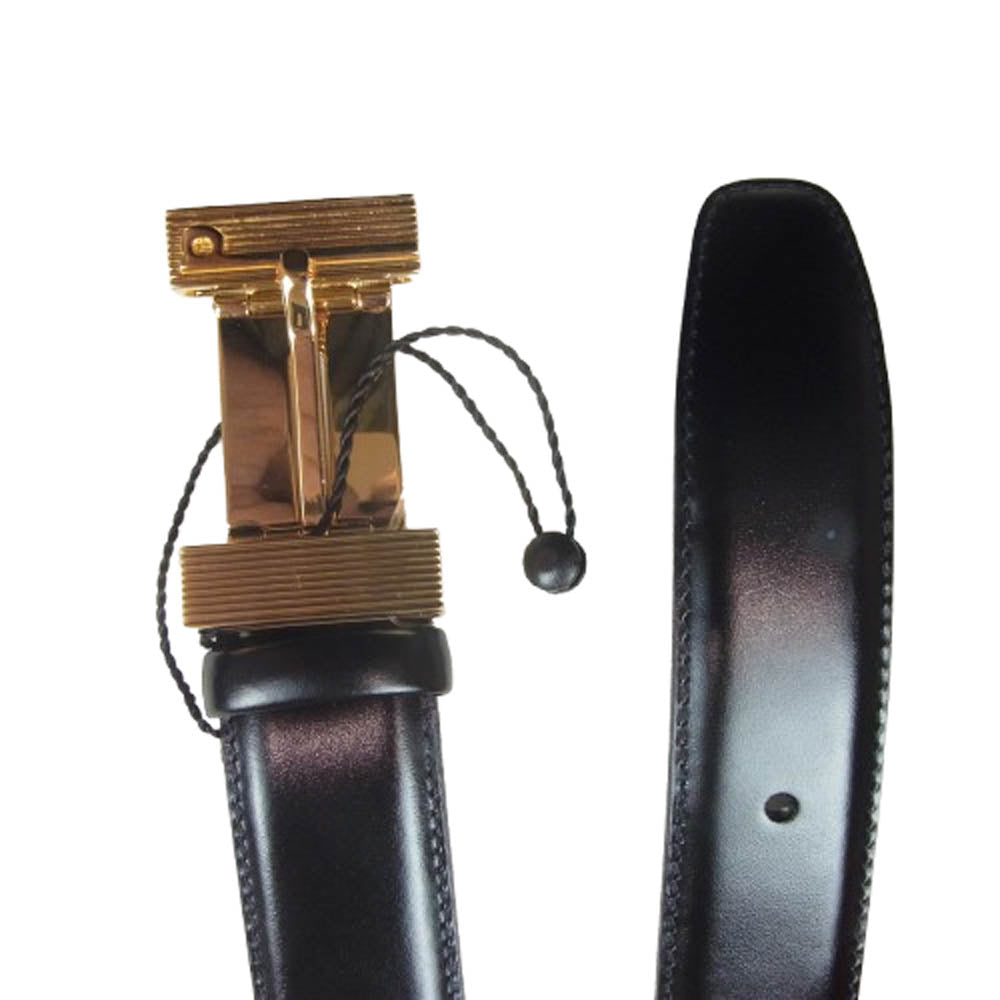 Dunhill ダンヒル ゴールド金具 バックル レザー ベルト ブラック系【中古】
