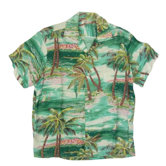 ヴィンテージ 50s made in california ハワイアン 半袖 アロハ シャツ グリーン系 M【中古】