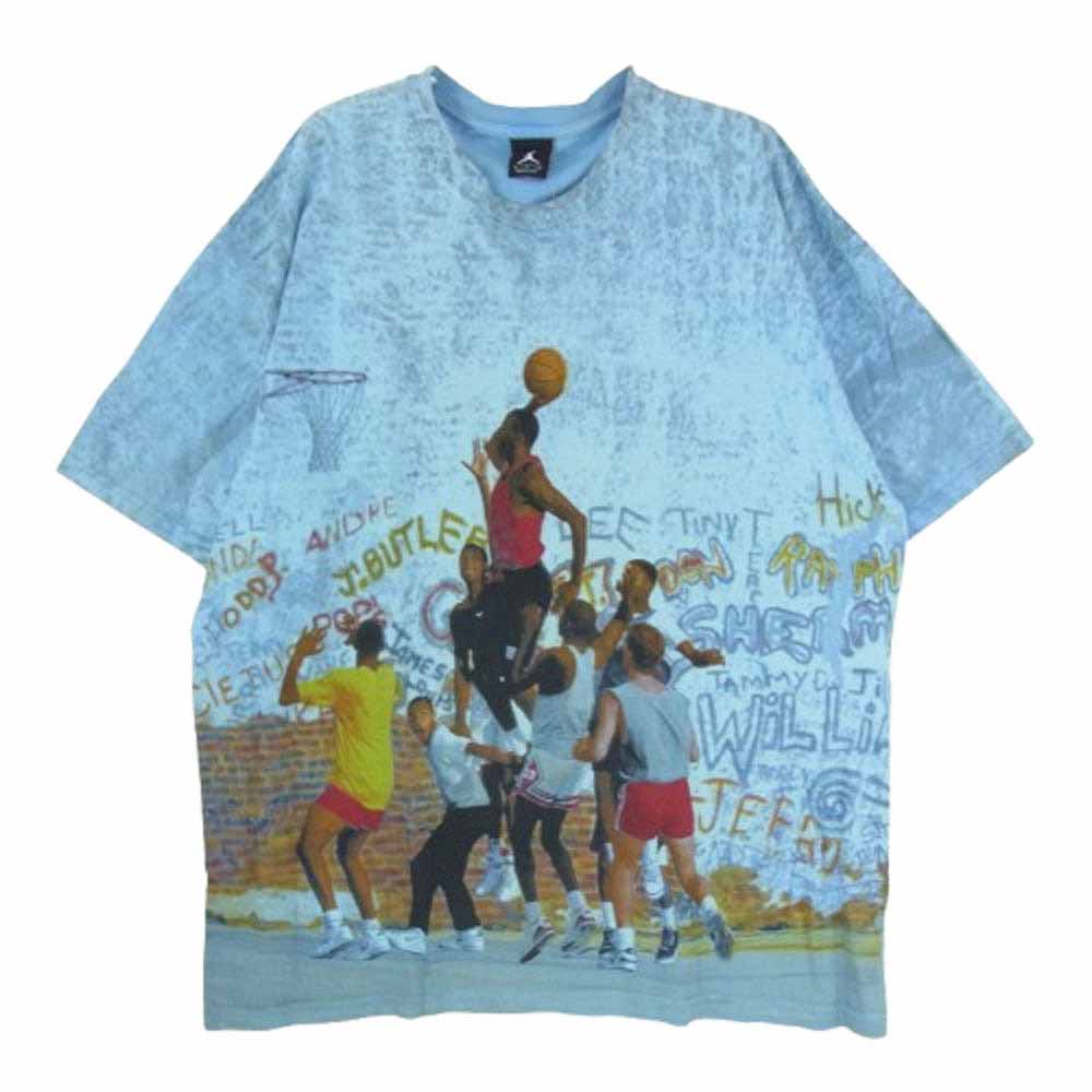 NIKE ナイキ USA製 ジャンプマンタグ all over print 総柄 Tシャツ ライトブルー系 L【中古】