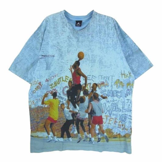 NIKE ナイキ USA製 ジャンプマンタグ all over print 総柄 Tシャツ ライトブルー系 L【中古】