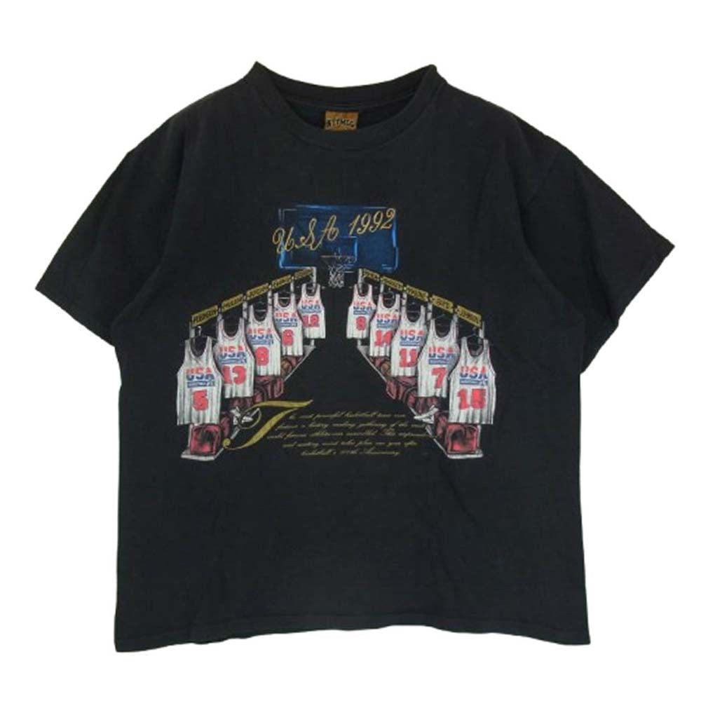ヴィンテージ 90s USA製 NUTMEG DREAM TEAM 1992 バルセロナオリンピック ドリームチーム 刺繍 プリント Tシャツ ブラック系 L【中古】