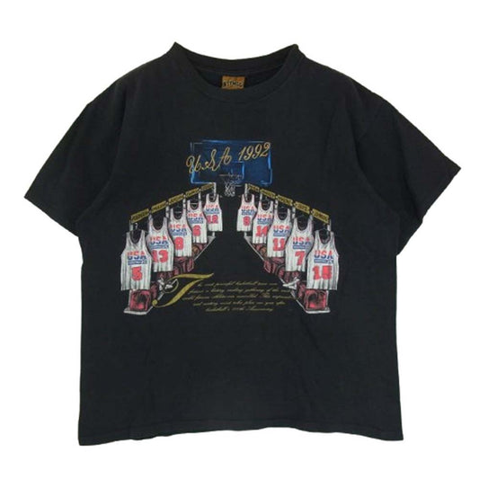 ヴィンテージ 90s USA製 NUTMEG DREAM TEAM 1992 バルセロナオリンピック ドリームチーム 刺繍 プリント Tシャツ ブラック系 L【中古】
