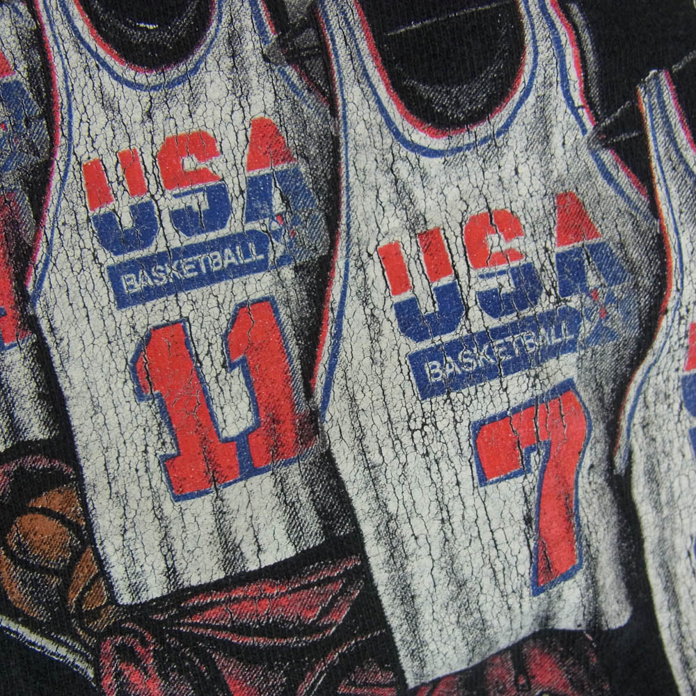 ヴィンテージ 90s USA製 NUTMEG DREAM TEAM 1992 バルセロナオリンピック ドリームチーム 刺繍 プリント Tシャツ ブラック系 L【中古】