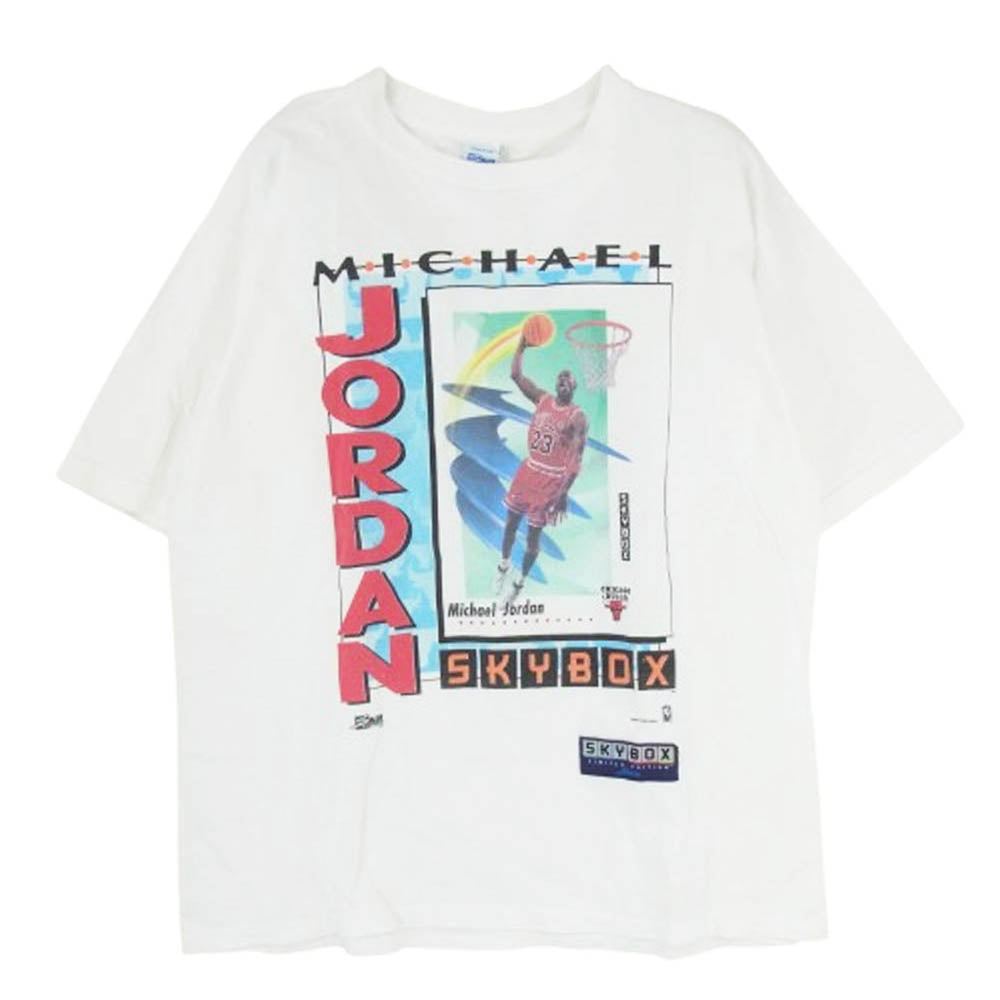 ヴィンテージ 90s USA製 SALEM SPORTS WEAR サレム スポーツウェア CHICAGO BULLS MICHAEL JORDAN シカゴ ブルズ マイケル ジョーダン プリント Tシャツ ホワイト系 L【中古】