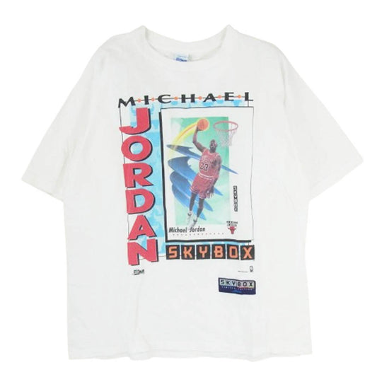 ヴィンテージ 90s USA製 SALEM SPORTS WEAR サレム スポーツウェア CHICAGO BULLS MICHAEL JORDAN シカゴ ブルズ マイケル ジョーダン プリント Tシャツ ホワイト系 L【中古】