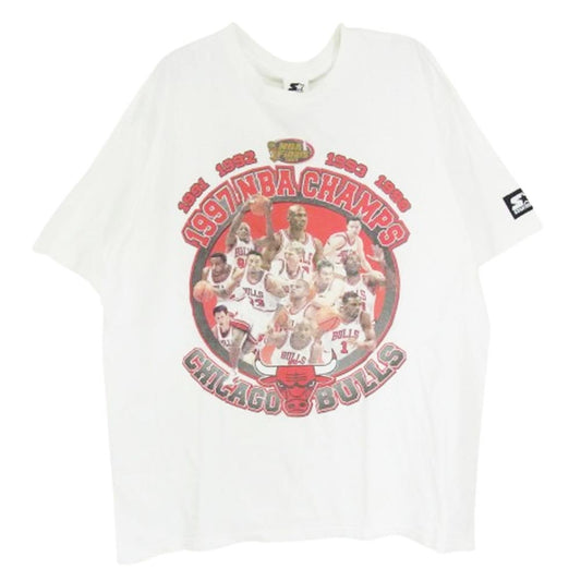 ヴィンテージ 90s USA製 starter CHICAGO BULLS シカゴ ブルズ イラスト Tシャツ ホワイト系 L【中古】