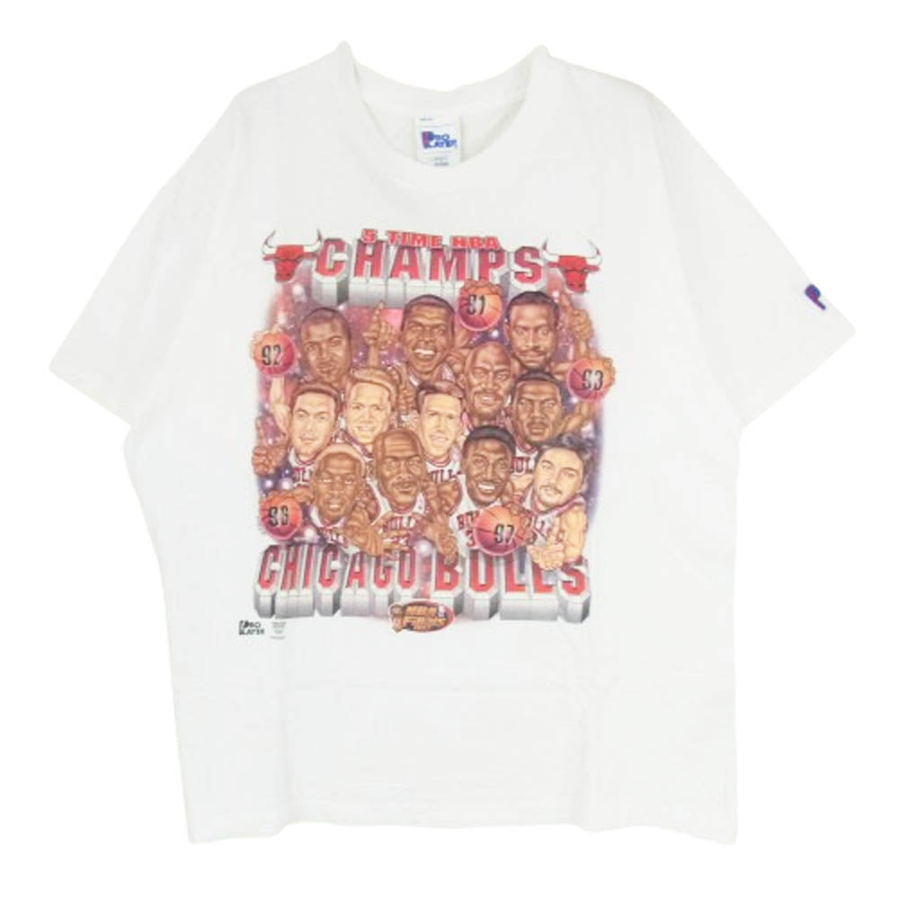 ヴィンテージ 90s USA製 pro player CHICAGO BULLS シカゴ ブルズ イラスト Tシャツ ホワイト系 L【中古】