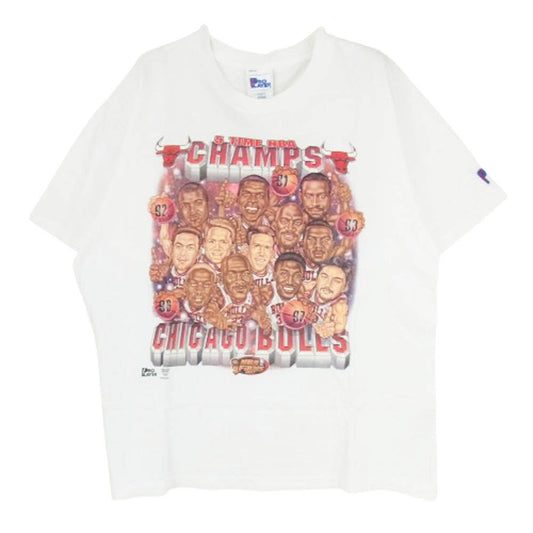 ヴィンテージ 90s USA製 pro player CHICAGO BULLS シカゴ ブルズ イラスト Tシャツ ホワイト系 L【中古】