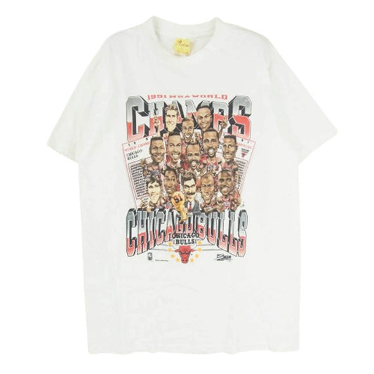 ヴィンテージ 90s USA製 prentis CHICAGO BULLS シカゴ ブルズ イラスト Tシャツ ホワイト系 L【中古】