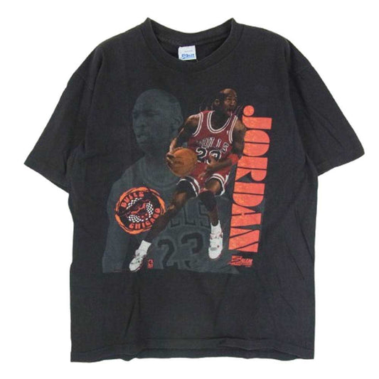 ヴィンテージ 90s USA製 SALEM SPORTS WEAR サレム スポーツウェア CHICAGO BULLS MICHAEL JORDAN シカゴ ブルズ マイケル ジョーダン プリント Tシャツ ブラック系 L【中古】
