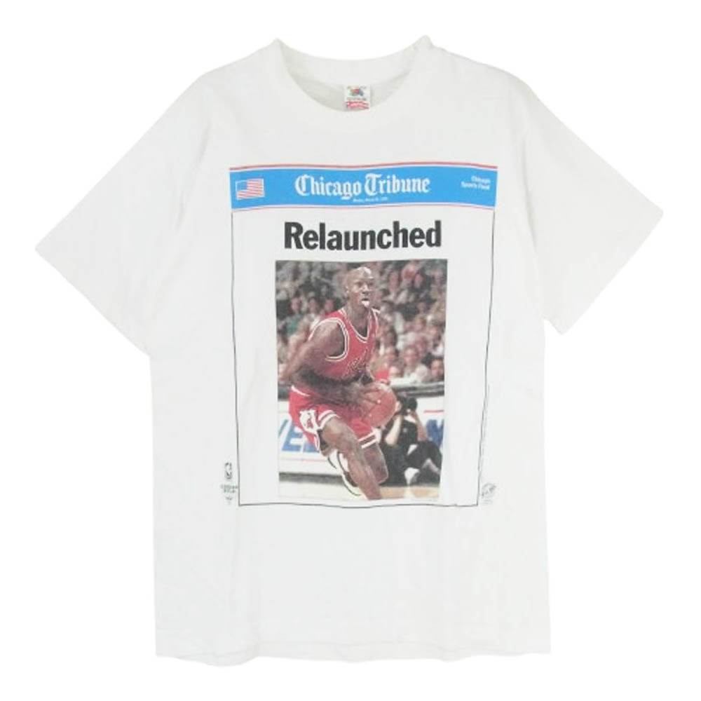 ヴィンテージ 90s USA製 Chicago Tribune Michael Jordan Chicago Bulls マイケル ジョーダン シカゴ ブルズ プリント Tシャツ fruit of the loom ホワイト系 M【中古】