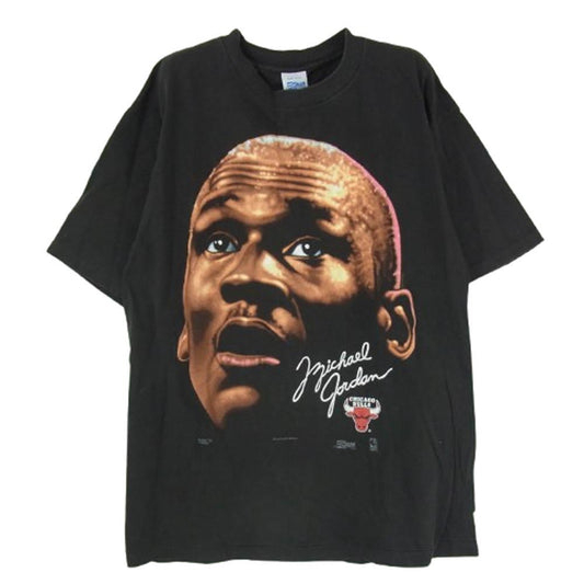 ヴィンテージ 90s USA製 SALEM SPORTS WEAR サレム スポーツウェア CHICAGO BULLS MICHAEL JORDAN シカゴ ブルズ マイケル ジョーダン プリント Tシャツ ブラック系 L【中古】