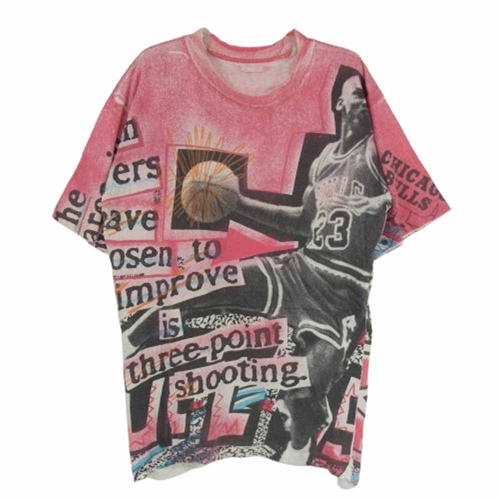 ヴィンテージ Michael Jordan All over print シカゴブルズ マイケル ジョーダン 総柄プリント Tシャツ レッド系 表記無し【中古】