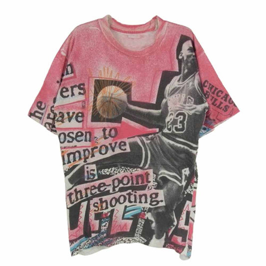 ヴィンテージ Michael Jordan All over print シカゴブルズ マイケル ジョーダン 総柄プリント Tシャツ レッド系 表記無し【中古】
