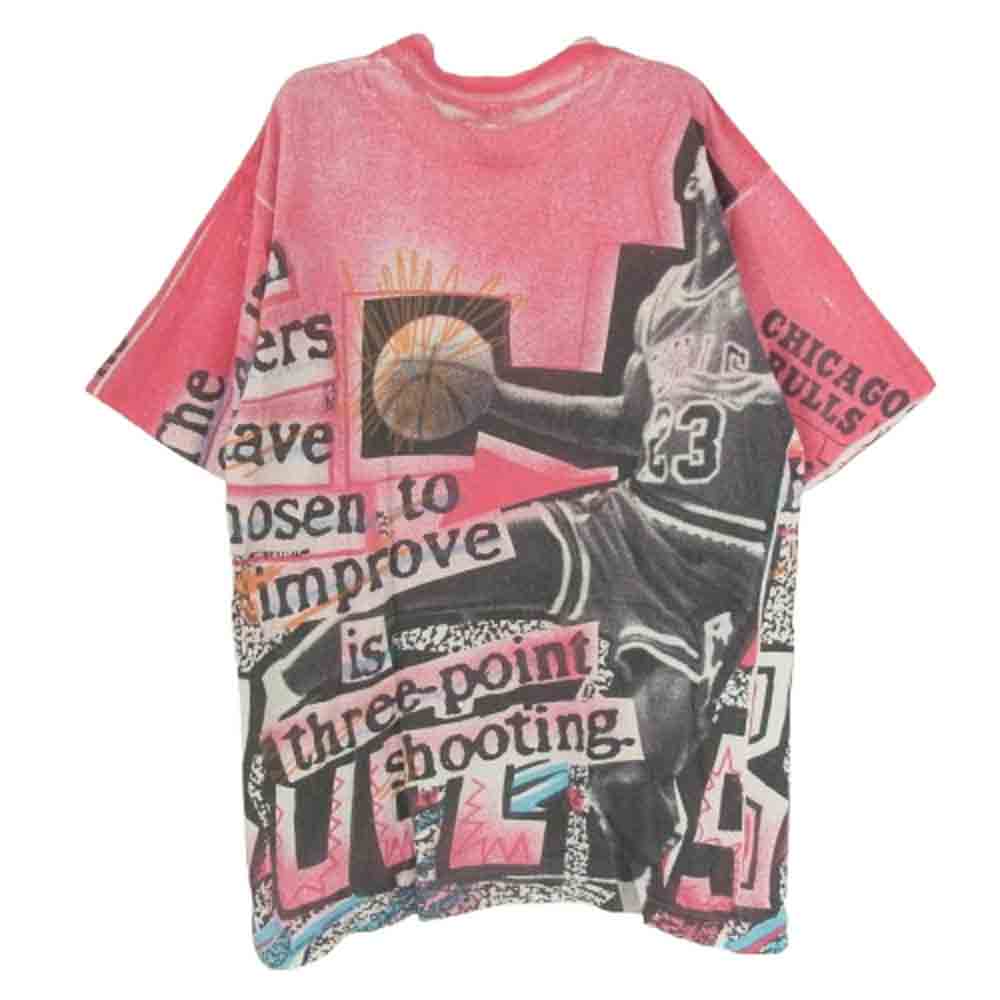 ヴィンテージ Michael Jordan All over print シカゴブルズ マイケル ジョーダン 総柄プリント Tシャツ レッド系 表記無し【中古】