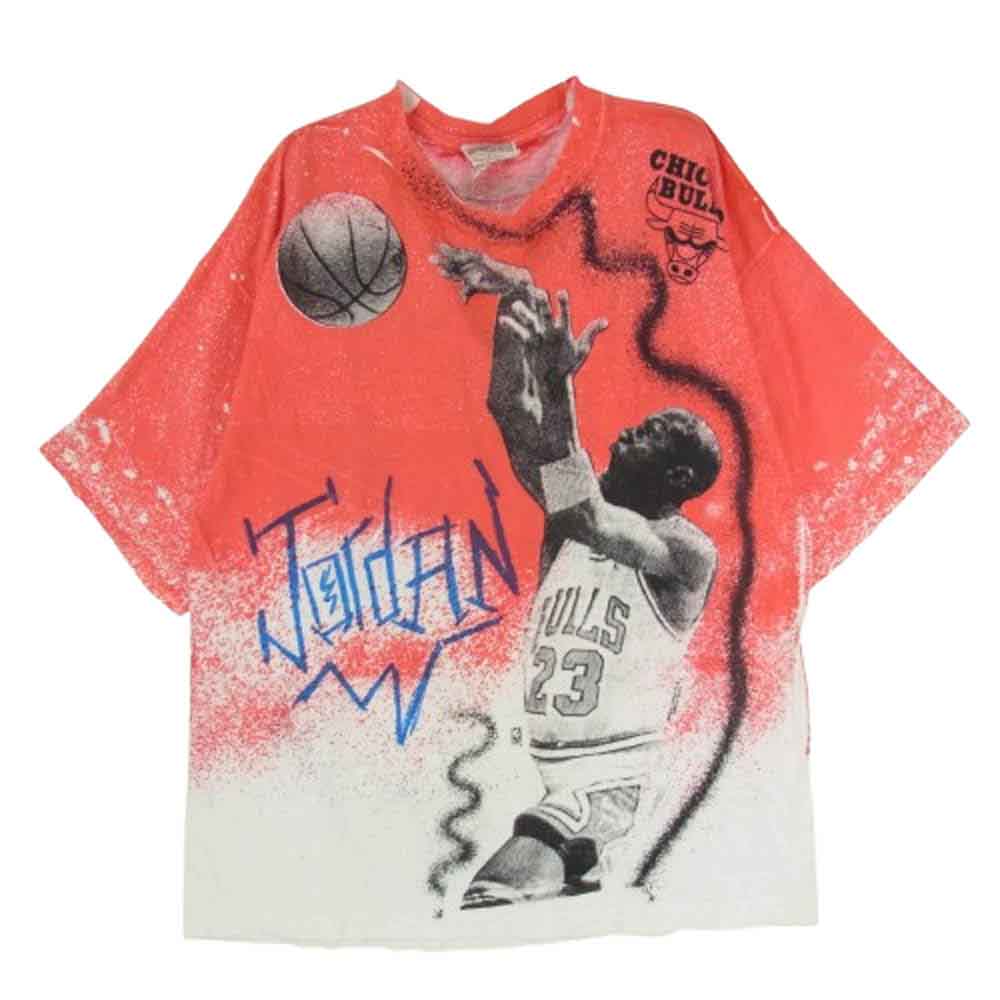 ヴィンテージ 90s Michael Jordan All over print シカゴブルズ マイケル ジョーダン 総柄プリント Tシャツ レッド系 L【中古】