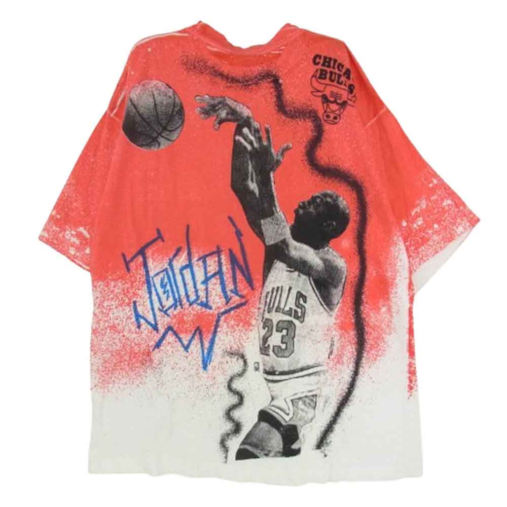 ヴィンテージ 90s Michael Jordan All over print シカゴブルズ マイケル ジョーダン 総柄プリント Tシャツ レッド系 L【中古】