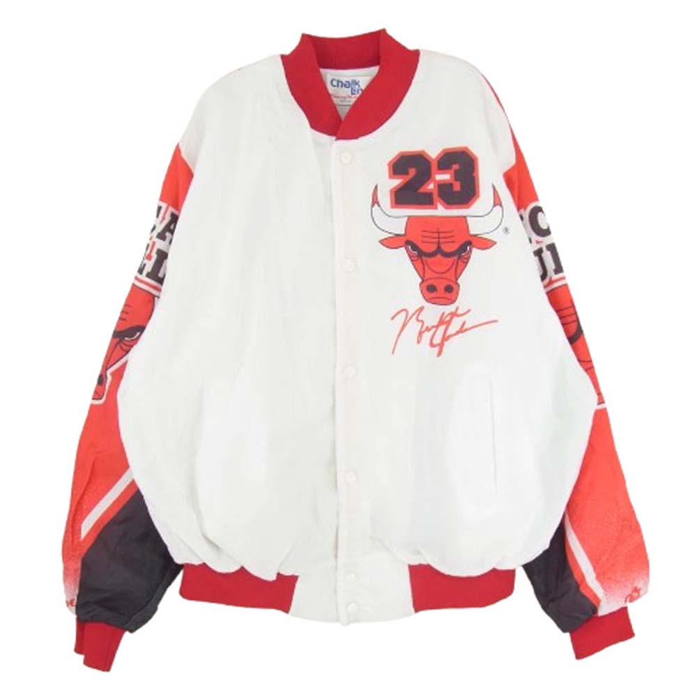 ヴィンテージ 90s USA製 Chalk Line NBA CHICAGO BULLS シカゴ ブルズ ナイロン ジャケット スタジャン ホワイト系 L【中古】