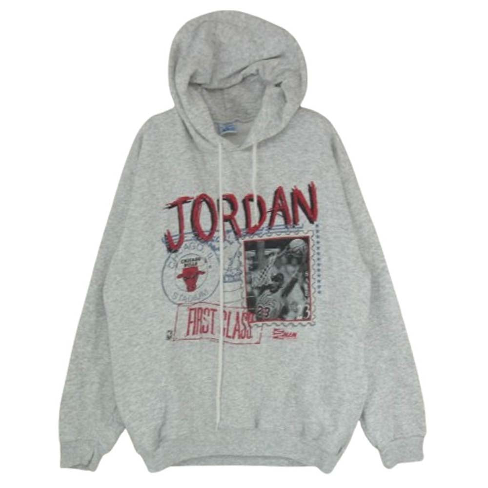 ヴィンテージ 90s USA製 SALEM SPORTS WEAR サレム スポーツウェア CHICAGO BULLS MICHAEL JORDAN シカゴ ブルズ マイケル ジョーダン プリント パーカー グレー系 M【中古】