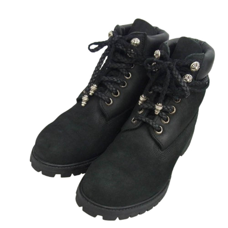 CHROME HEARTS クロムハーツ（原本無） 010073 001 × Timberland PREMIUM ティンバーランドプレミアム 6IN WATERPROOF BOOTS クロスボール バックダガー ウォータープルーフ ブーツ ブラック系 27cm【中古】