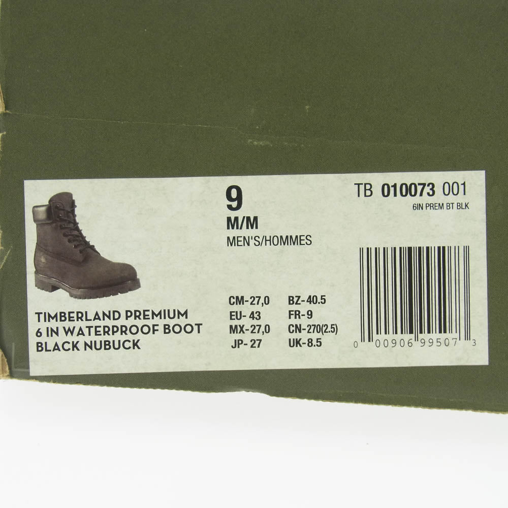 CHROME HEARTS クロムハーツ（原本無） 010073 001 × Timberland PREMIUM ティンバーランドプレミアム 6IN WATERPROOF BOOTS クロスボール バックダガー ウォータープルーフ ブーツ ブラック系 27cm【中古】
