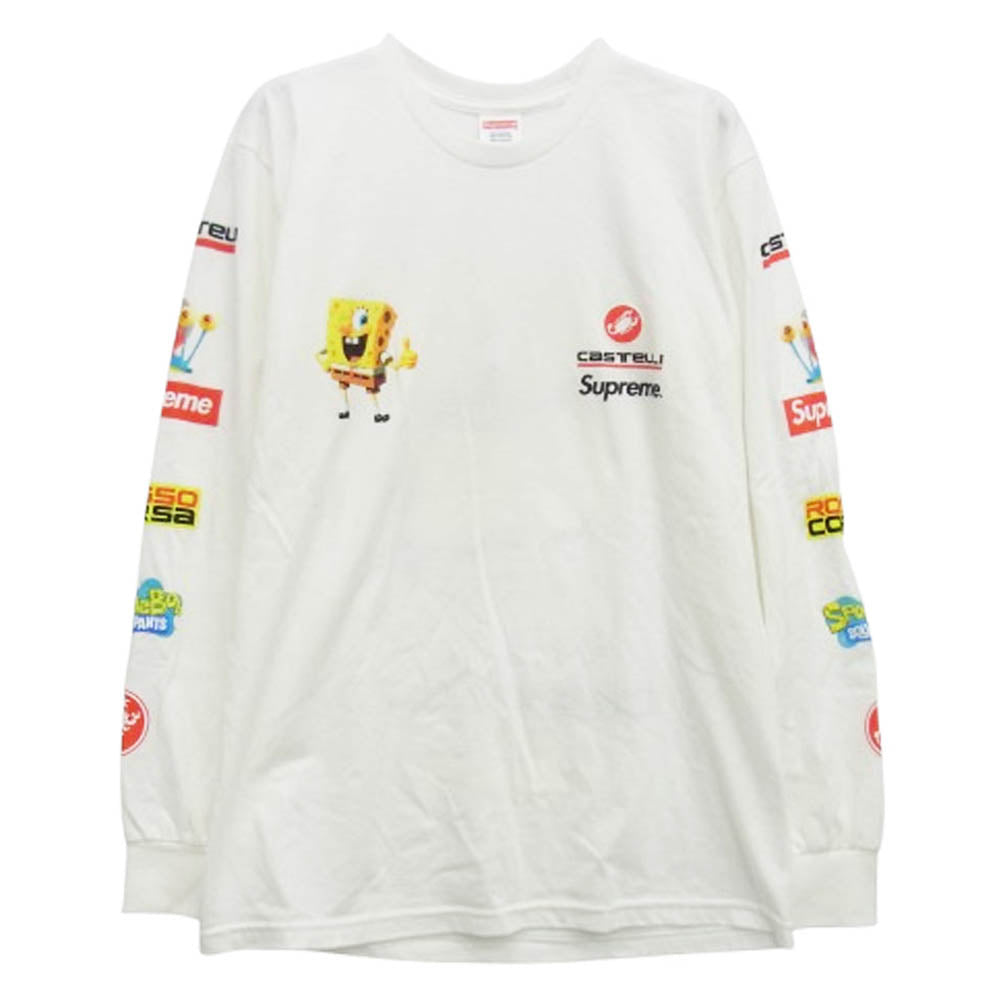 Supreme シュプリーム 25SS SpongeBob Castelli Racing L/S Tee スポンジ ボブ カステッリ レーシング L/S Tシャツ ホワイト系 S【中古】