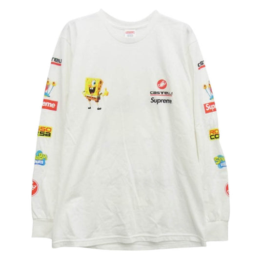Supreme シュプリーム 25SS SpongeBob Castelli Racing L/S Tee スポンジ ボブ カステッリ レーシング L/S Tシャツ ホワイト系 S【中古】