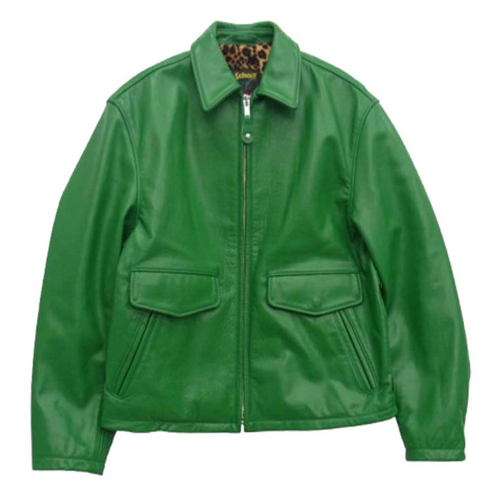 Supreme シュプリーム 24AW x Schott ショット Leather Racer Jacket Leopard レザー レーサー ジャケット ライダース ジャケット グリーン系 S【中古】