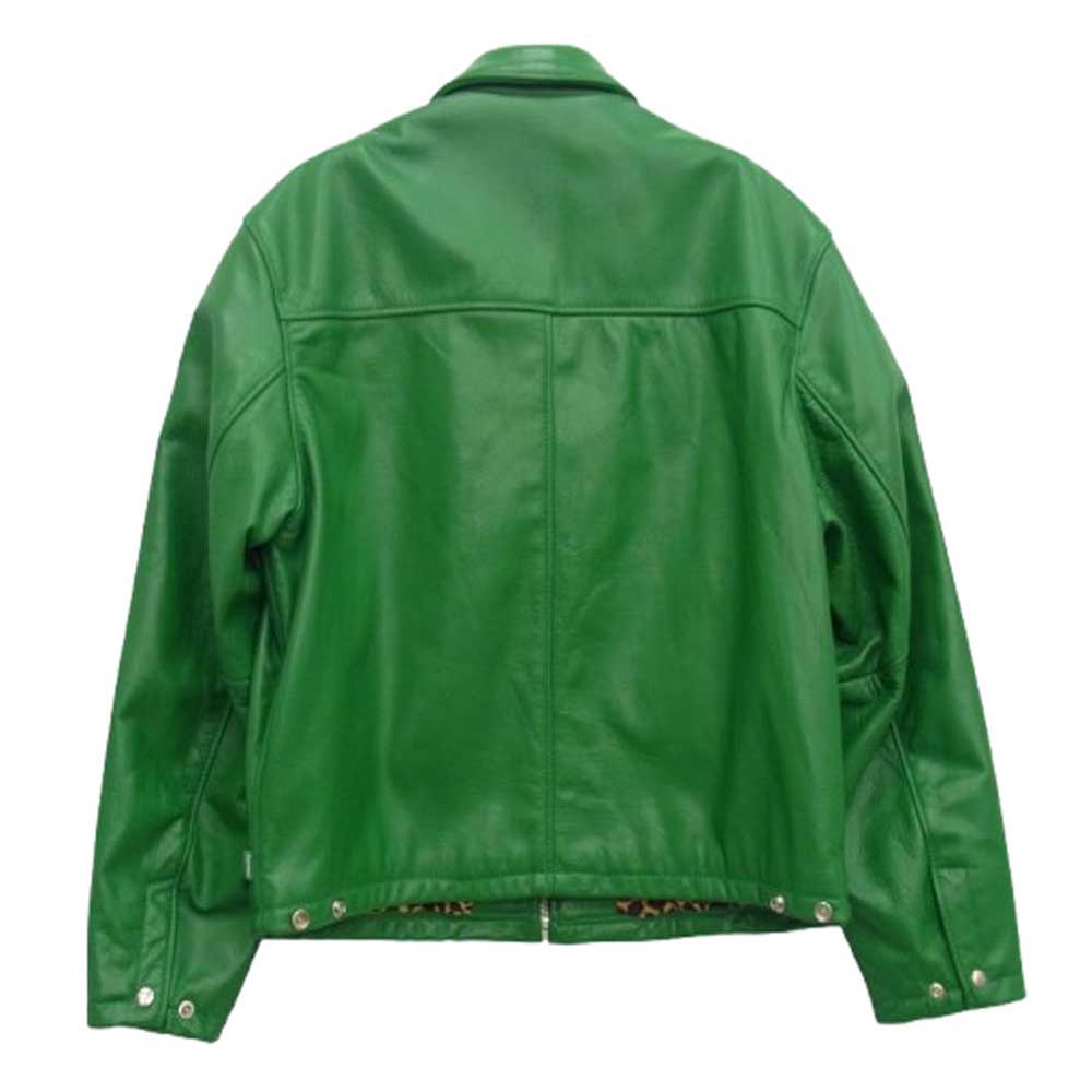 Supreme シュプリーム 24AW x Schott ショット Leather Racer Jacket Leopard レザー レーサー ジャケット ライダース ジャケット グリーン系 S【中古】