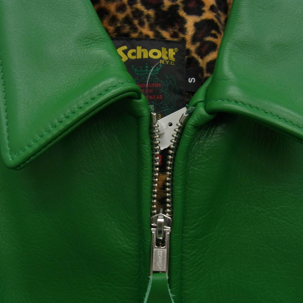 Supreme シュプリーム 24AW x Schott ショット Leather Racer Jacket Leopard レザー レーサー ジャケット ライダース ジャケット グリーン系 S【中古】