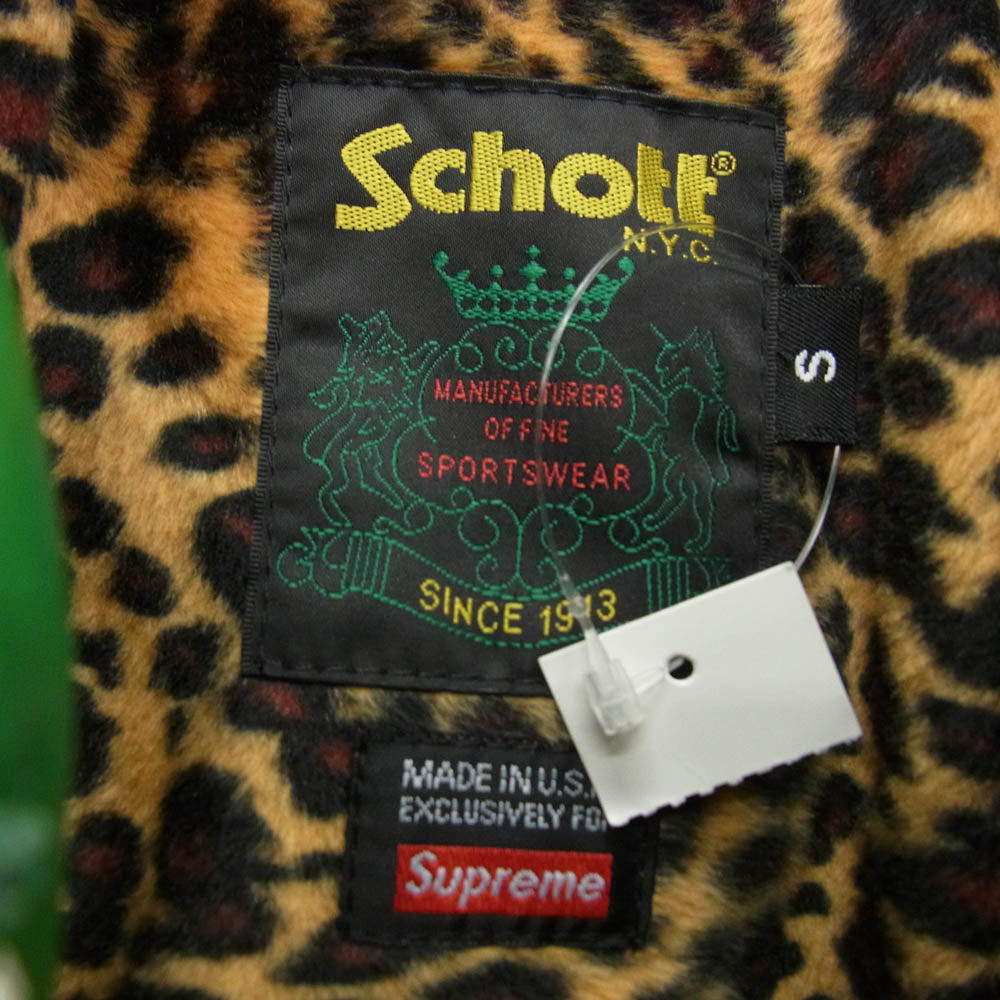 Supreme シュプリーム 24AW x Schott ショット Leather Racer Jacket Leopard レザー レーサー ジャケット ライダース ジャケット グリーン系 S【中古】